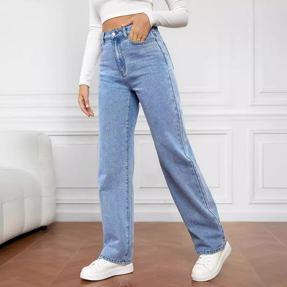 New High Waist Straight Leg Jeans Women'S 2025 Trendy Denim Pants Tummy Control Comfort Stretch Washed Casual Vintage Jeans For Women Trendy