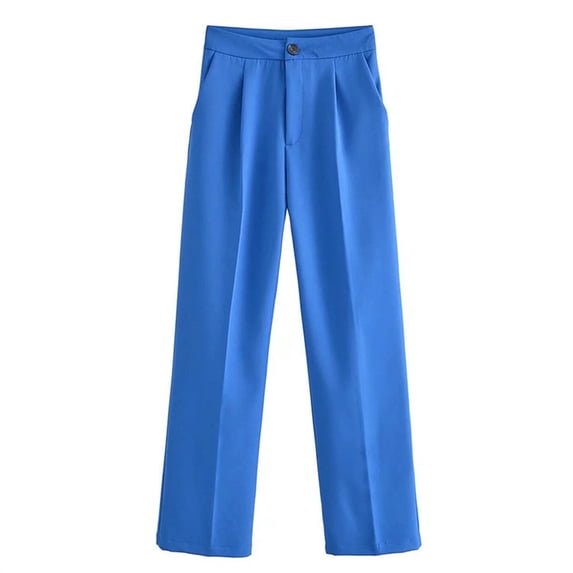 New High Waisted Wide Leg Fashionable Women's Pants Spring and Summer Candy Color Loose Floor-Mopping Pants-Royal Blue-XS