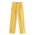 thumbnail image 1 of New High Waisted Wide Leg Fashionable Women's Pants Spring and Summer Candy Color Loose Floor-Mopping Pants-Yellow-M, 1 of 6