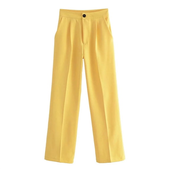 New High Waisted Wide Leg Fashionable Women's Pants Spring and Summer Candy Color Loose Floor-Mopping Pants-Yellow-M