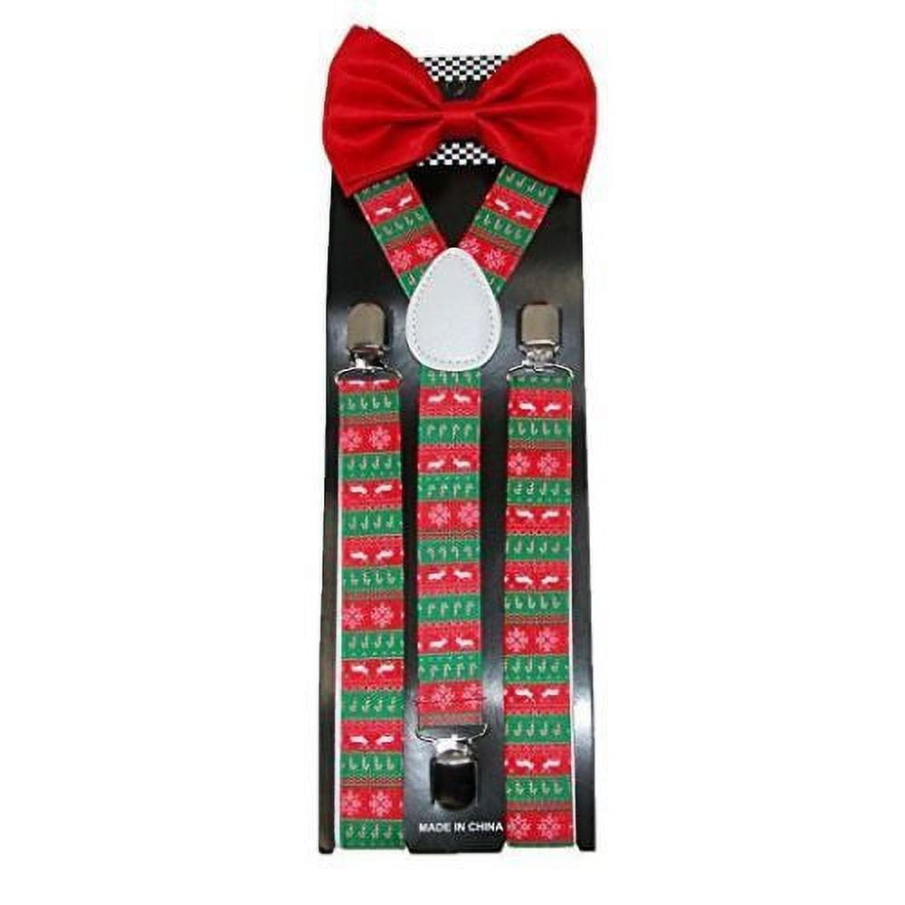 New Holiday Christmas Suspenders Bow Tie Set Reindeer Xmas Tree Candy