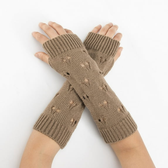 New Hollow Knitted Gloves In Autumn And Winter Wool Warm Arm Sleeve Long Jacquard Open Fingered Gloves Gloves Mittens Gloves Mittens Women Ski Gloves Mittens Men Gloves Mittens Men Gloves Mittens