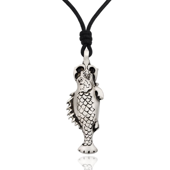 New Holy Fish Swallowing Sword Silver Pewter Charm Necklace Pendant Jewelry With Cotton Cord