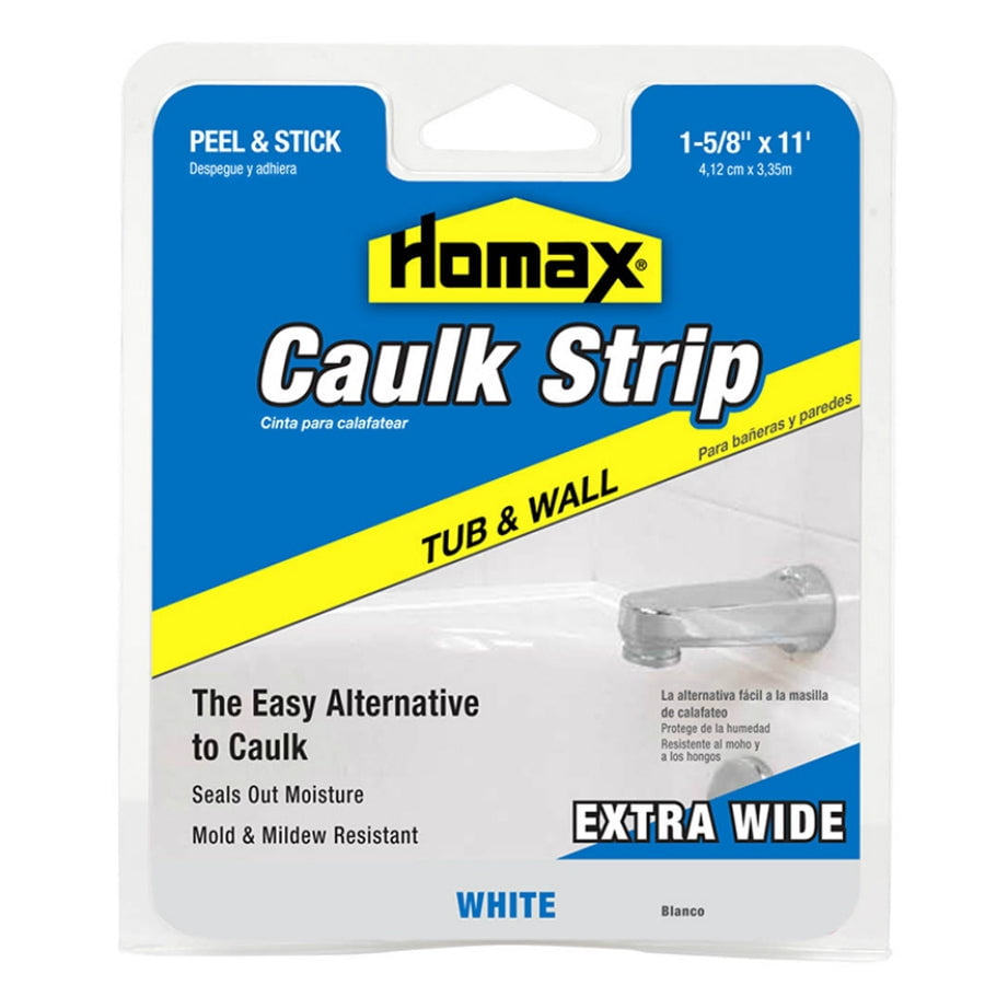 New Homax 34040 Tub & Wall Caulk Strip, Extra Wide, White, 15/8" x 11