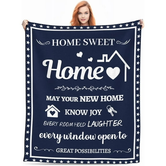 New Home Blanket Gift, New Home Gifts for Housewarming 50"x 60" Throw Blanket, Homeowner Moving Home Gifts, Sweet Home Decor Gift for Women Men