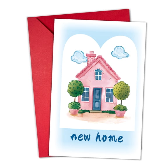 New Home Card – Cute House Illustration with "New Home" Message – Perfect for Housewarming Celebrations – Envelope Included, Blank Inside for Personal Touch