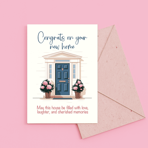 New Home Congratulations Card Charming House Illustration with Heartfelt Message Envelope Included, Blank Inside Perfect Gift for Housewarming or Moving Celebration