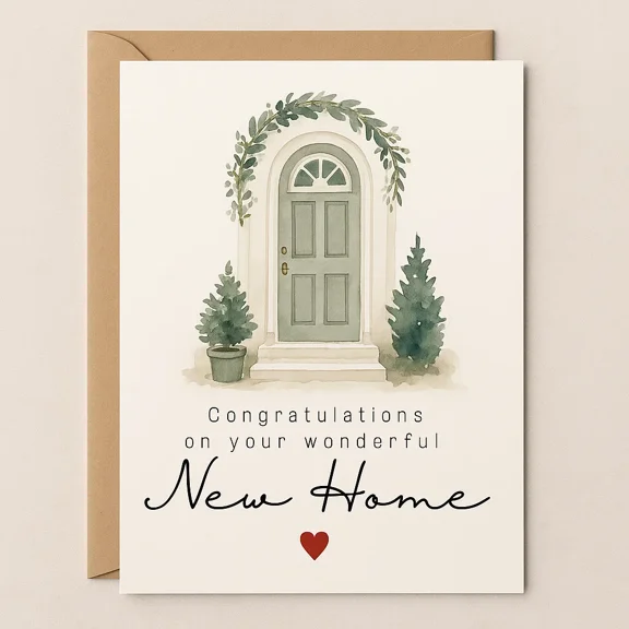 New Home Congratulations Card Elegant Doorway Design Perfect for Housewarming Wishes Blank Inside with Envelope Included
