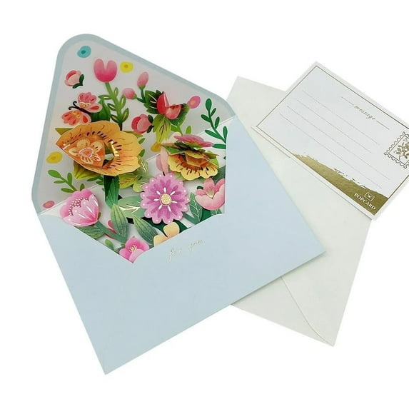 New Home Decor Valentines Gifts Romantic Flower Paper with Envelope Birthday Christmas Card Handwritten Blessing Message Card Greeting Cards Flowers Postcard C