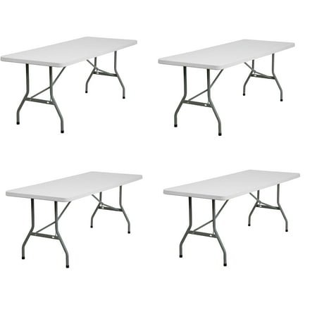 New Home Era 6 ft Plastic Folding Table for Picnics, Parties, and Camping - Convenient Carrying Handle and Bi-Fold Design - Lightweight and Durable - Pack of 4