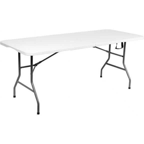 New Home Era 6ft Plastic Folding Table, Fold-in-Half Portable Utility Table Heavy Duty Light Weight Portable Table w/Handle, for Indoor Outdoor,Picnic, Party, & Camping - White - 6ft (10, White)
