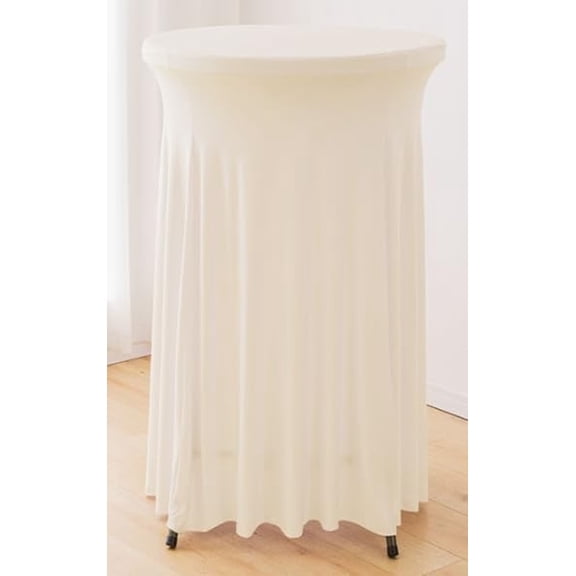 New Home Era Premium Table Cloth Cover with Skirt Spandex Fitted Tablecloth for High Top Tables, Ideal for Wedding, Banquet, Trade Show & Party Decor (6, Ivory)