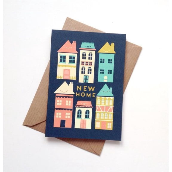 New Home Greeting Card – Cheerful House Design with "NEW HOME" Message – Includes Envelope, Blank Inside – Perfect for Housewarming Celebrations
