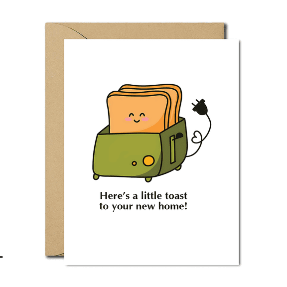 New Home Greeting Card - Cute Toast from a Toaster Design - "Here's a Little Toast to Your New Home!" - Blank Inside with Envelope Included - Perfect for Housewarming Gifts