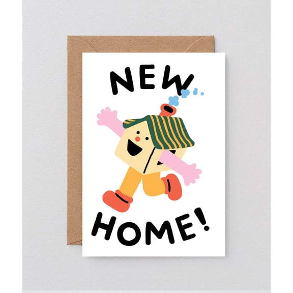 New Home Greeting Card – Fun House Design with Cheerful Character – Blank Inside for Personal Messages – Perfect Gift for Housewarming Celebrations
