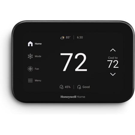 new honeywell home x8s wifi smart thermostat with video doorbell compatibility, iaq control, and customizable touchscreen display, black