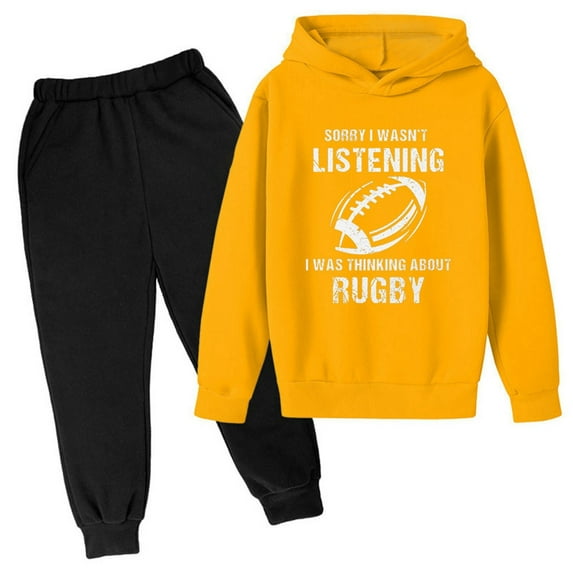 New Hooded Football Letter Printed Hoodie Pants Children's Casual Two Piece Fashion Trend American Troop Jogging Suit Boy Clothes Set Baby Boy Clothes Set Baby Outfits for Boys Boys Short Pants Suits