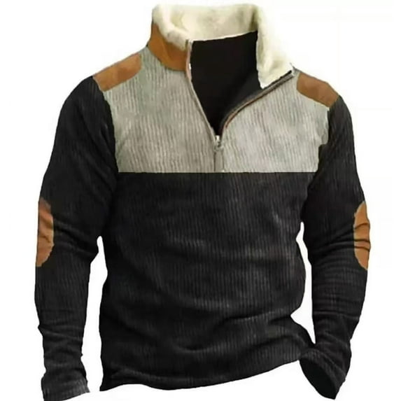 New Hoodless Half Zip Men's Sweatshirt – Retro Fashion Slim Fit Comfortable Versatile Casual Pullover Top,L,black