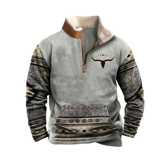 New Hoodless Half Zip Men's Sweatshirt – Retro Fashion Slim Fit Comfortable Versatile Casual Pullover Top,XXL,grey