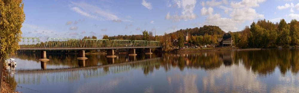 New Hope-Lambertville Bridge Delaware River New Hope Bucks County Pennsylvania USA Canvas Art - Panoramic Images (36 x 12)
