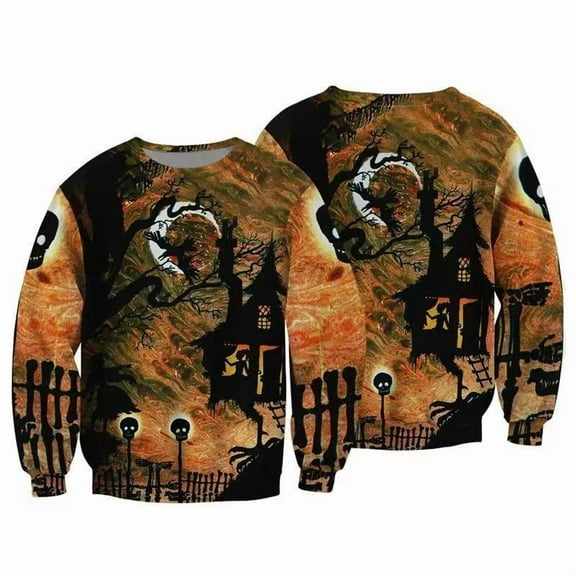 New Horror 3D Printed Sweatshirt Halloween Harajuku Long Sleeve Crew Neck Streetwear Fun