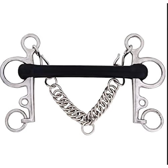 New Horse Rubber Mullen Mouth Pelham Bit with Chain Stainless Steel (5.5 Inch)$$Sport & Recreation Other