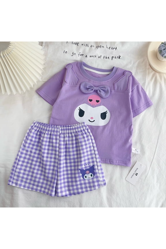 New Hot 2Pcs Kuromi Kawaii Tops My Melody Tshirt Pochacco Suit Hangyodon Shorts Household Clothes Pajamas