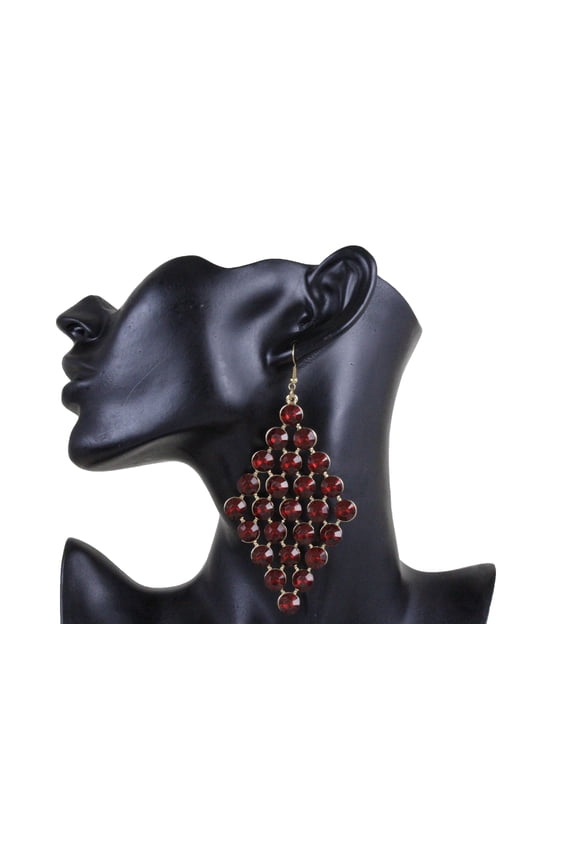 New Hot Women Dressy Fashion Jewelry Earrings Gold Metal Red Bling Bead Bridal Style