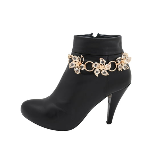 New Hot Women Gold Metal Chain Boot Bracelet Shoe Bling Flower Anklet