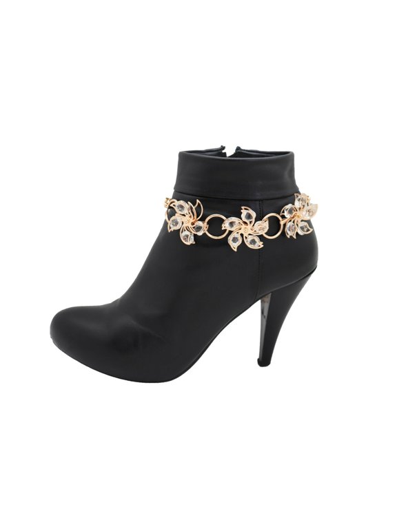 New Hot Women Gold Metal Chain Boot Bracelet Shoe Bling Flower Anklet