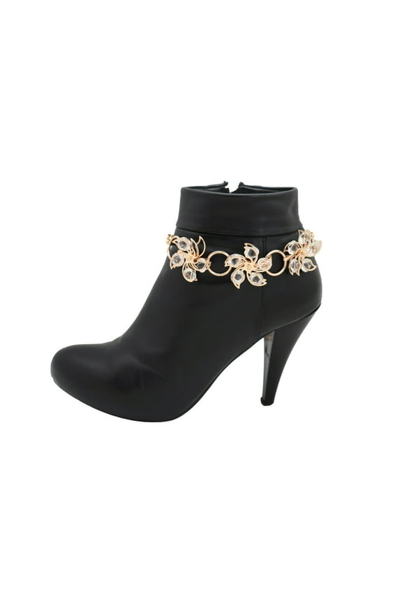 New Hot Women Gold Metal Chain Boot Bracelet Shoe Bling Flower Anklet