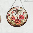 thumbnail image 1 of New Hummingbird and Poppies Stained Glass Suncatcher, Garden Window Hanging, Gift for Nature Lover, Handmade Glass Art for Mother, Home Decor, 1 of 4