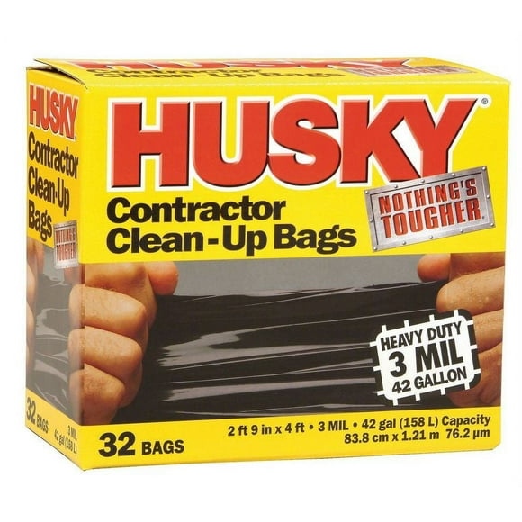 New Husky HK42WC032B Contractor Clean-Up Bags, 3 Mil, 42-Gallon, 32-Count