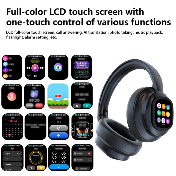 New Hybrid Active Noise-cancelling Headphones(with Touchscreen), Intelligent AI Translation, Remote Control Photography, Wireless Headphones with Microphone, Soft Ear Pads, Multiple EQ Bass
