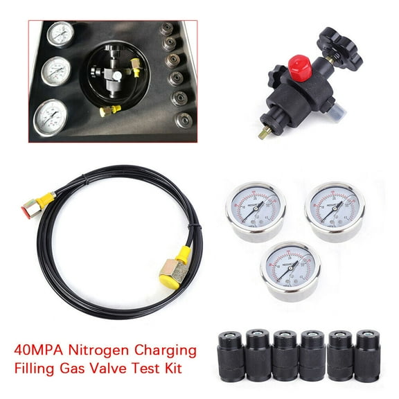 New Hydraulic Accumulator Nitrogen Charging Gas Valve Fill Pressure Test 2M Hose Kit