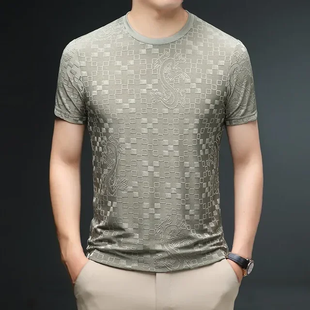 New Ice Silk Short Sleeve Tshirt for Men‘s Breathable Summer Round