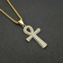 New Iced Out Ankh Cross 14K Yellow Gold Necklace for Men Prong Setting Bling Cubic Zirconia Gold Color Pendant Hip Hop Jewelry