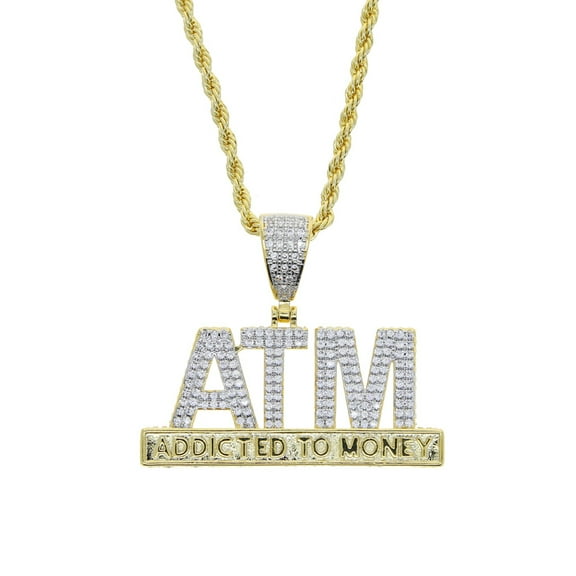 New Iced Out Bling Letters ATM Addicted To Money 14K Yellow Gold Pendant Necklaces Two Tone Color AAA Zircon Charm Men's Hip Hop Jewelry