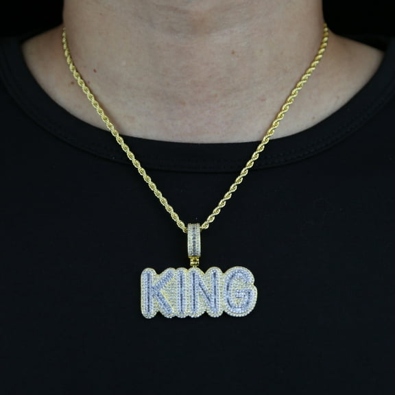 New Iced Out Bling Letters KING 14K Yellow Gold Pendant Necklaces Two Tone Gold Color 5A Zircon The King Charm Necklaces Men's Hip Hop Jewelry