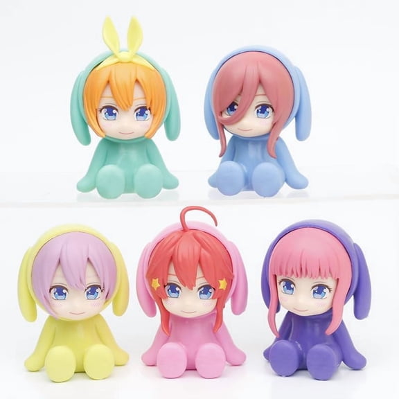 New Ichika, Nino, Miku, Yotsuba, Itsuki Figure, Q Version Hat Sweatshirt Sitting 5pieces Figurine 8cm/3.1inch Character Model Desktop Decoration Gifts