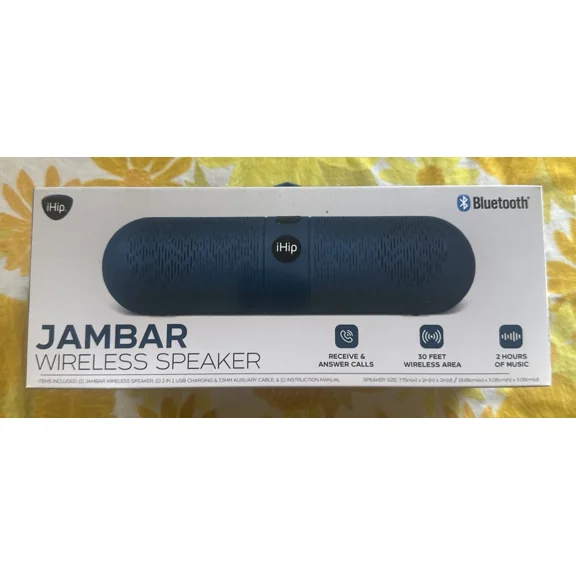 New Ihip Wireless Bluetooth Speaker Jambar 30' Range Blue Usbcharging Aux Cable