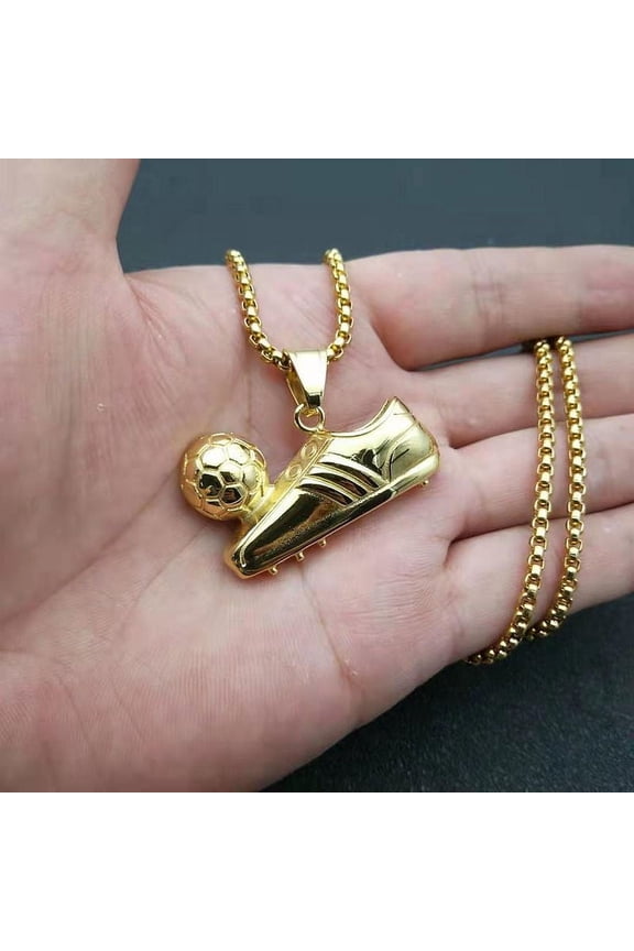 New In Fashion Sports Shoes Football Men's Necklace Fan Athlete 14K Yellow Gold Pendant Necklace Jewelry Party Rave Gifts