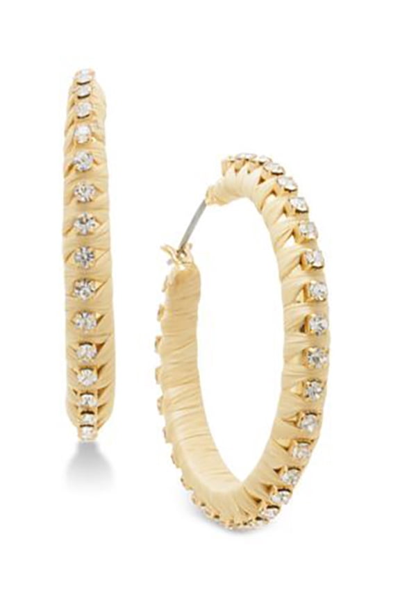 Gold-Tone Crystal Raffia-Look Medium Hoop Earrings