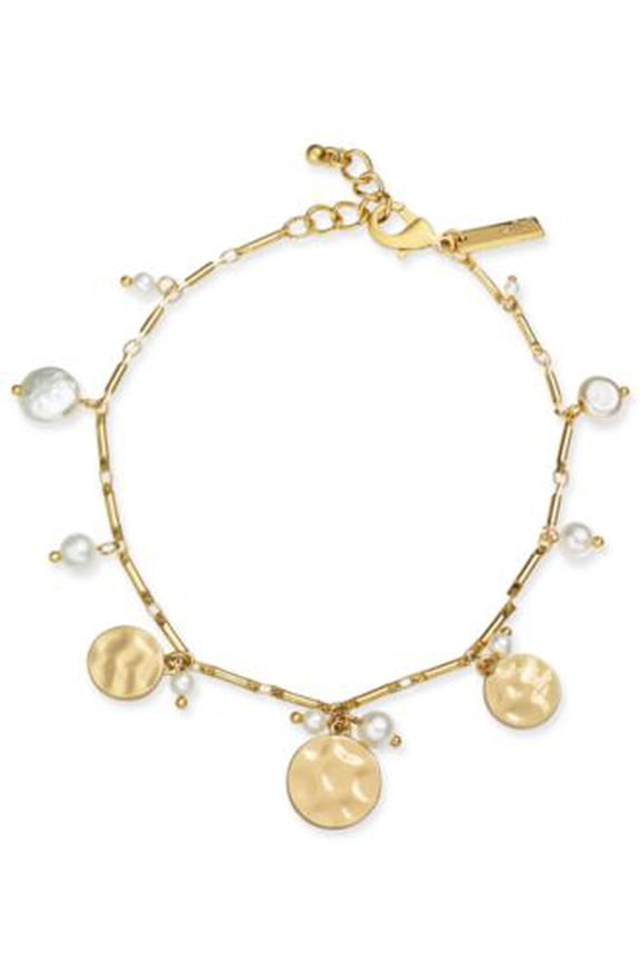 New Inc Gold Shaky Disc & Imitation Pearl Ankle Bracelet $29.50