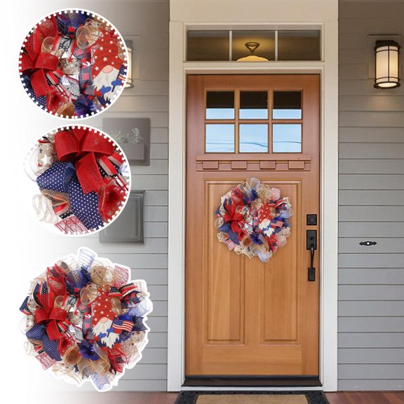 New Independence Day Decorative Garland House Decoration - Red & Blue Front Door Wreath With Festive Stars Stripes Design, Easy To Hang, Durable Material - For Front