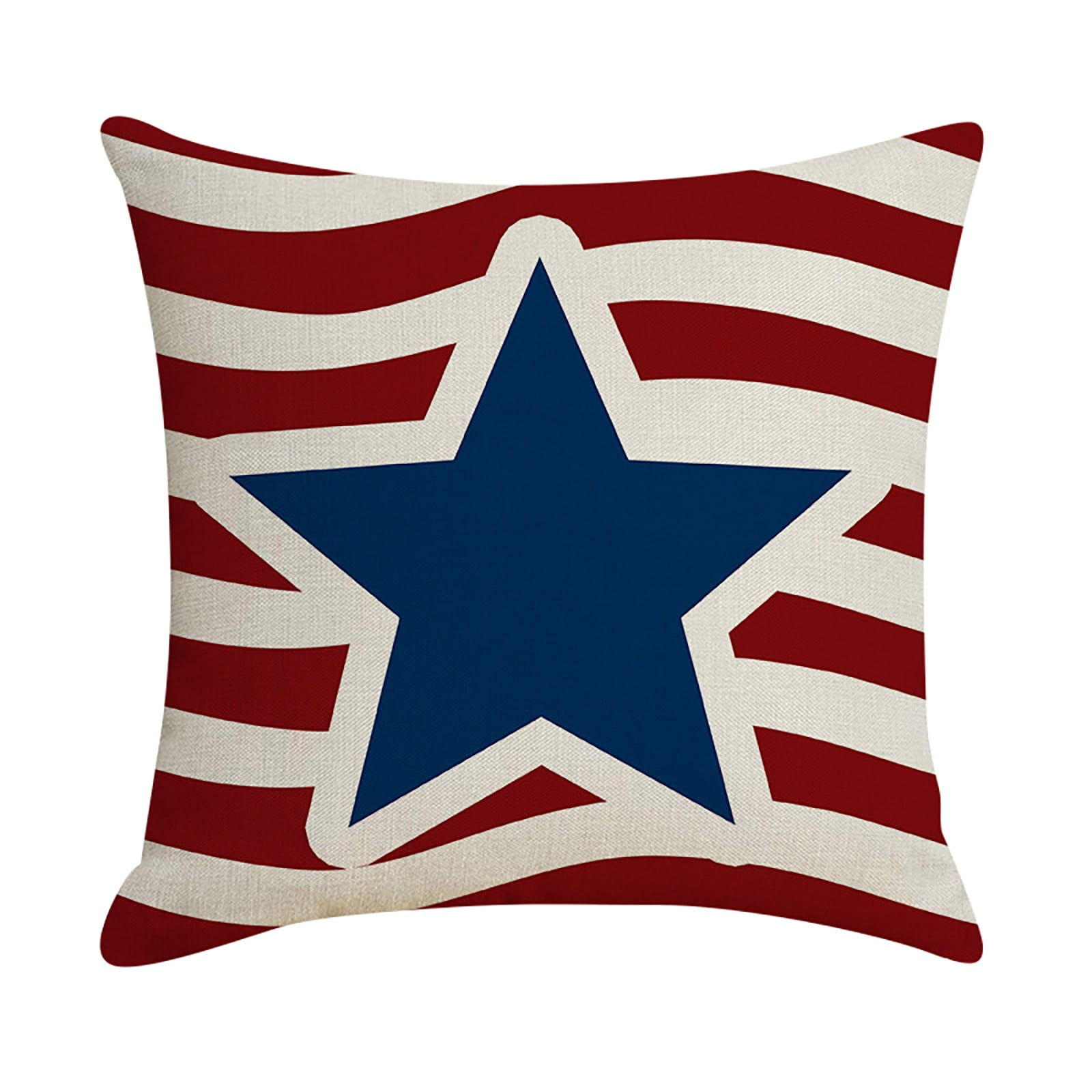 New Independence Day Linen Printed Pillow Cover With Red Wave Letter