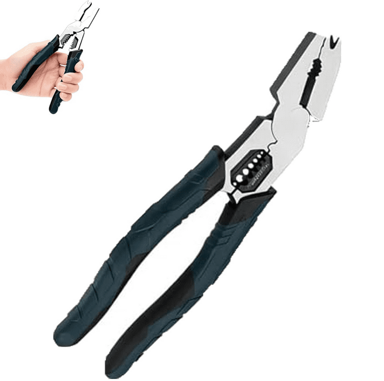New Industrial-Grade Multi-Function Cutting Pliers, 9-in-1 CR-V Heavy-Duty Lineman Plier Tool—Compound Action Leverage Design, Nail Puller/Wire Cutter/Stripper