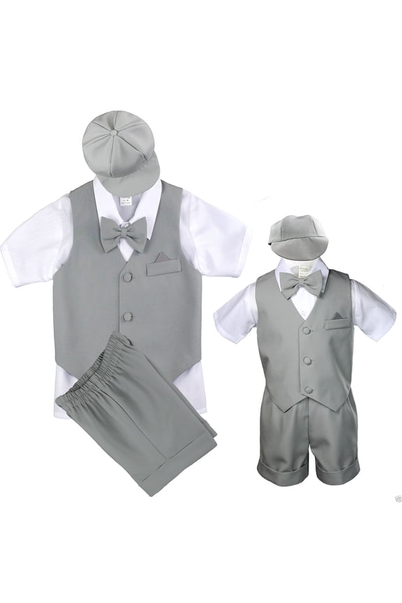 New Infant Boy & Toddler Gray Eton Vest Shorts Outfits Gray S M L XL 2T 3T 4T