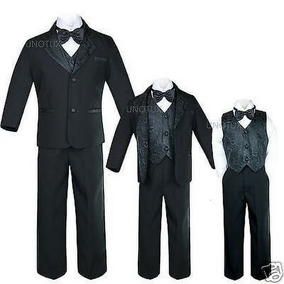 New Infant,Toddler & Boy Jacquard Formal Black Tuxedo Suit S,M,L,XL,2T,3T4T- 20