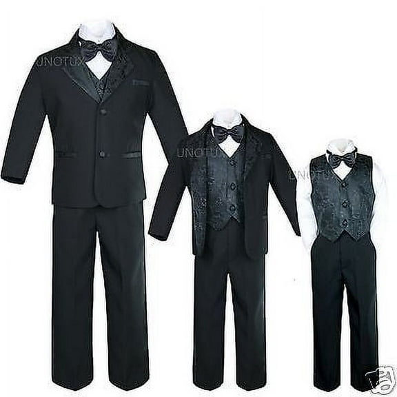 New Infant,Toddler & Boy Jacquard Formal Black Tuxedo Suit S,M,L,XL,2T,3T4T- 20